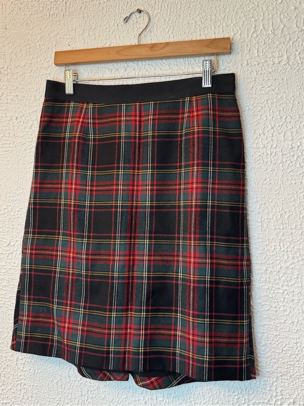 J. Crew Black Red Tartan Wool Midi Skirt